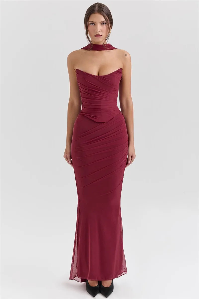 Strapless Corset Top & Maxi Skirt Two Piece Set - KAYSMAR