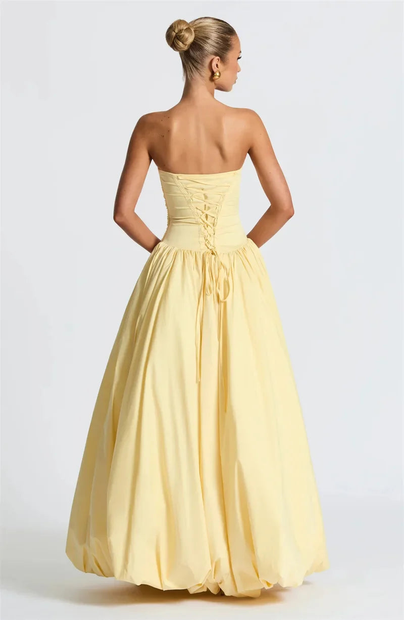 Strapless High Split Lace-Up Back Maxi Dress - KAYSMAR