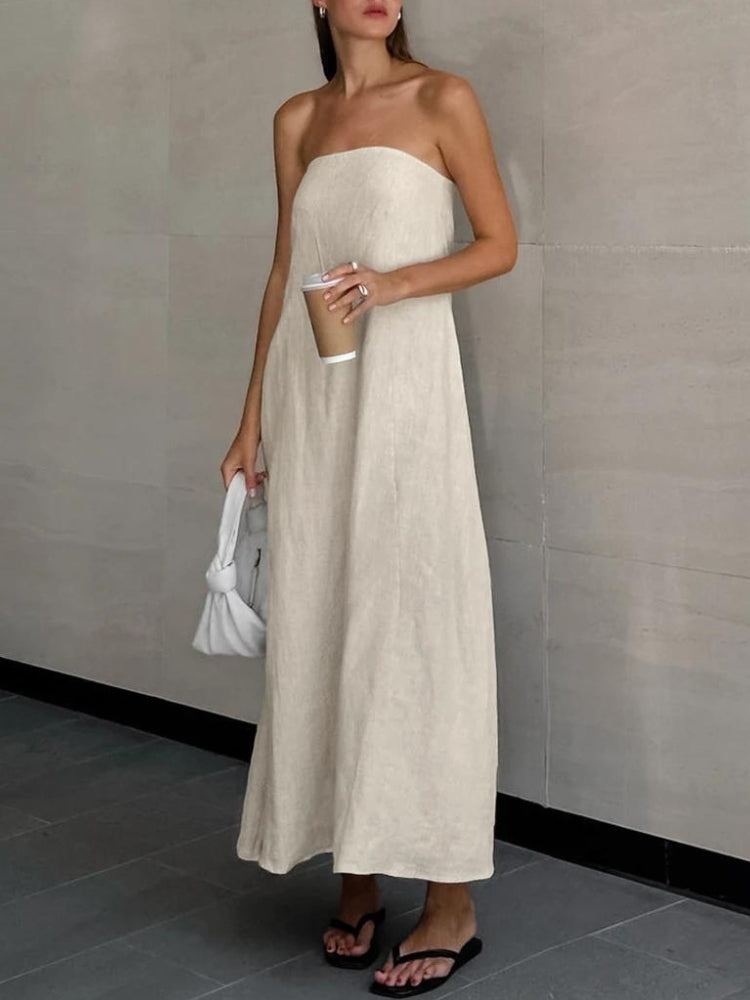 Strapless Linen Midi Dress - KAYSMAR