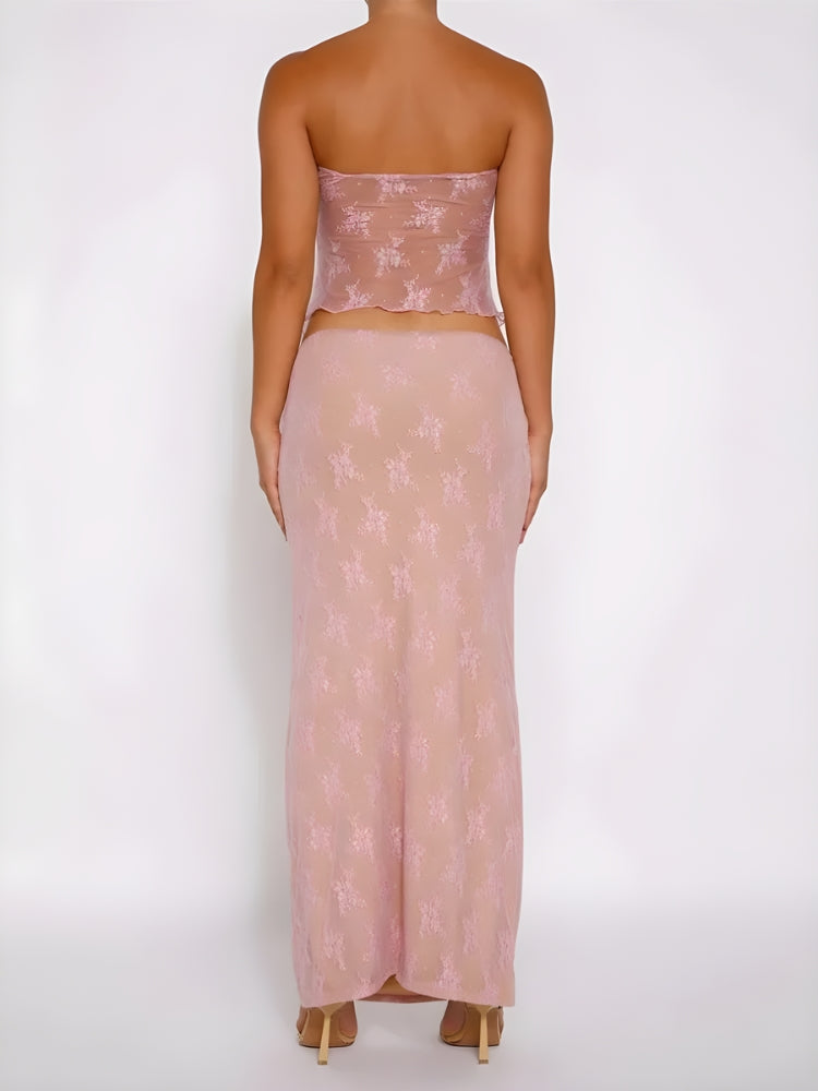Strapless Sheer Top & Maxi Skirt Two Piece Set - KAYSMAR