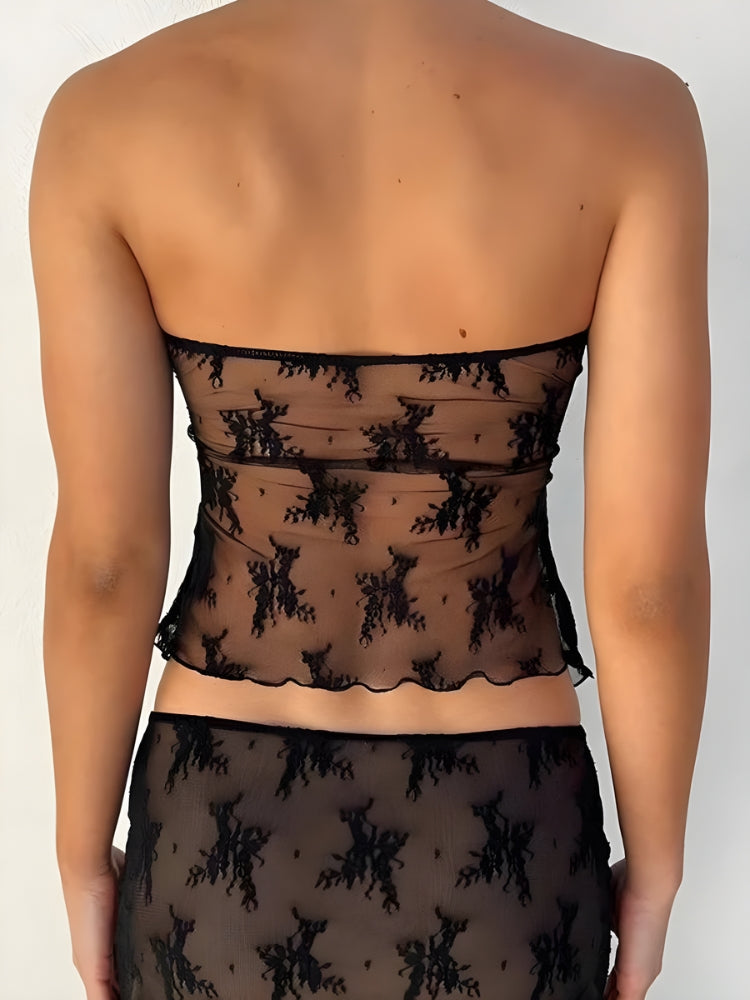 Strapless Sheer Top & Maxi Skirt Two Piece Set - KAYSMAR