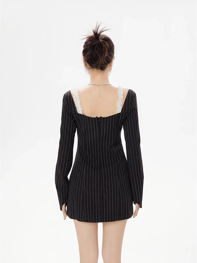 Striped Lace Strap Bow Mini Dress - KAYSMAR