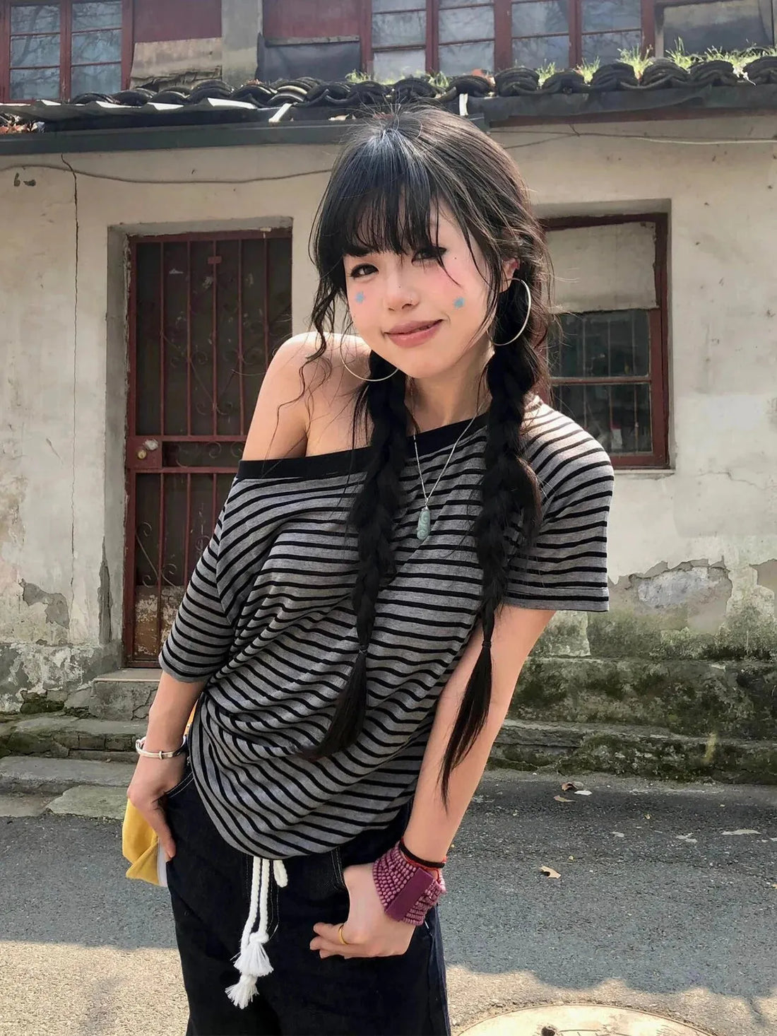 Striped One Shoulder Tee - KAYSMAR