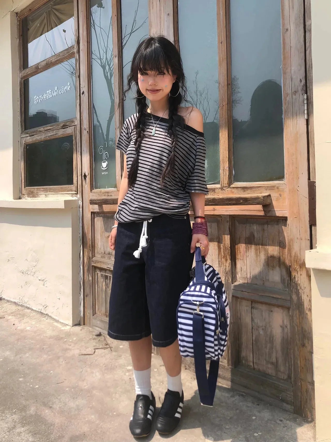 Striped One Shoulder Tee - KAYSMAR