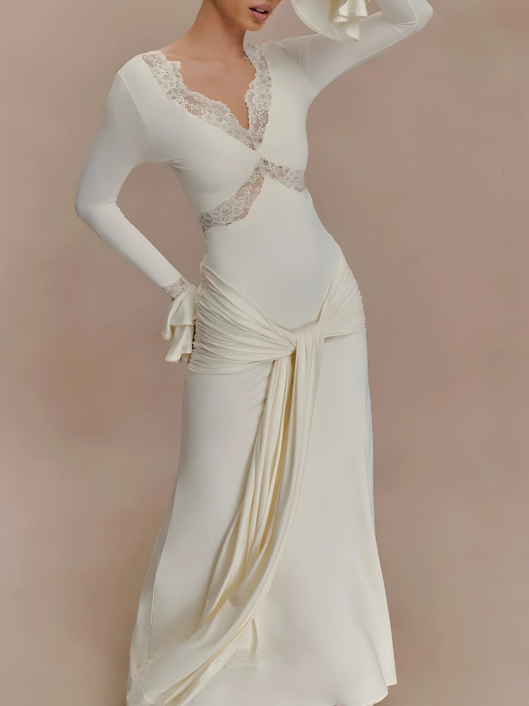 Tie Front Draped Maxi Dress - KAYSMAR