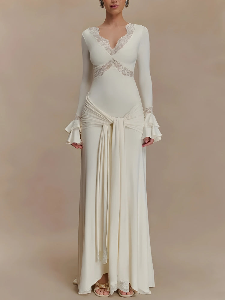 Tie Front Draped Maxi Dress - KAYSMAR