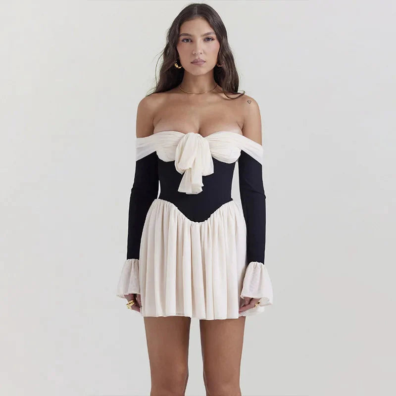 Tie Front Off Shoulder Corset Mini Dress - KAYSMAR