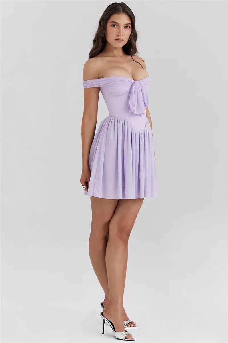 Tie Front Off Shoulder Mini Dress - KAYSMAR