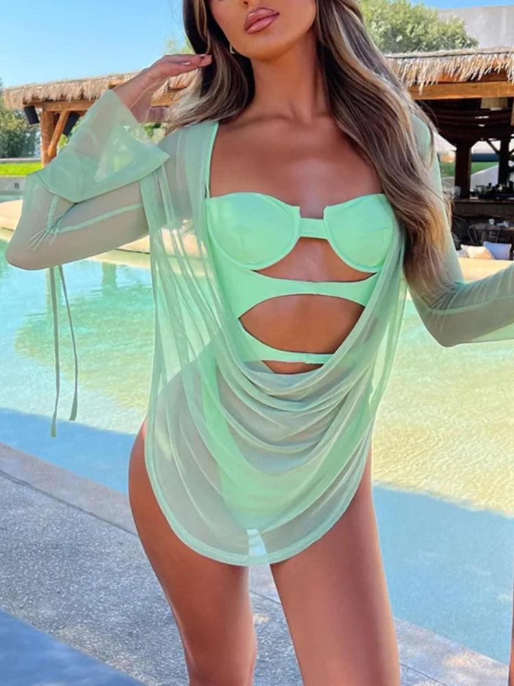 Underwired Cut Out Swimsuit With Cover-Up Dress - KAYSMAR