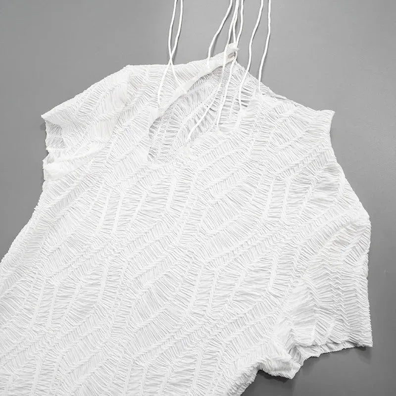 Wrinkled Lace Up Mini Dress - KAYSMAR