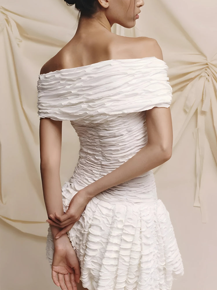 Wrinkled Off Shoulder Mini Dress - KAYSMAR