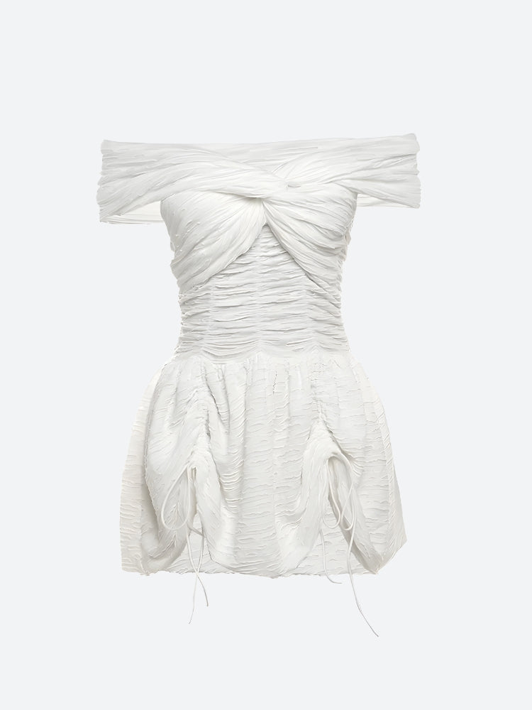 Wrinkled Off Shoulder Mini Dress - KAYSMAR