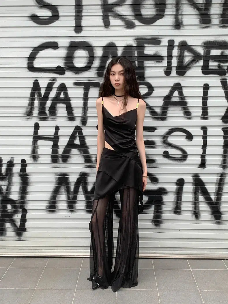 Y2K Asymmetric Top & Skirt Pants Two Piece Set - KAYSMAR