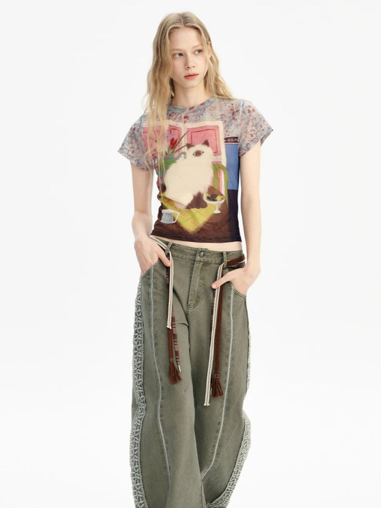Y2K Cat Graphic Tee - KAYSMAR