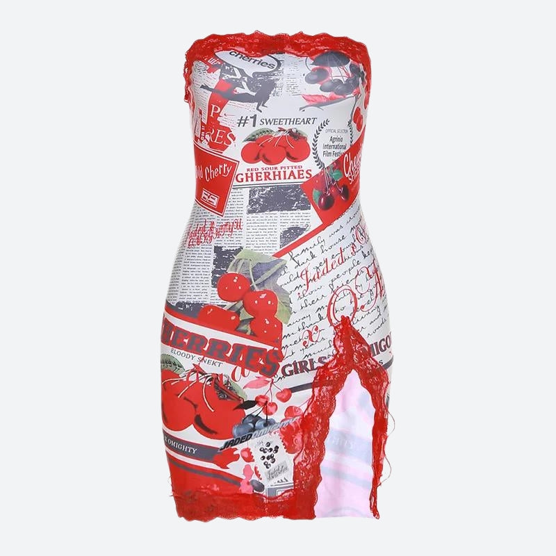Y2K Cherry Slit Mini Dress - KAYSMAR