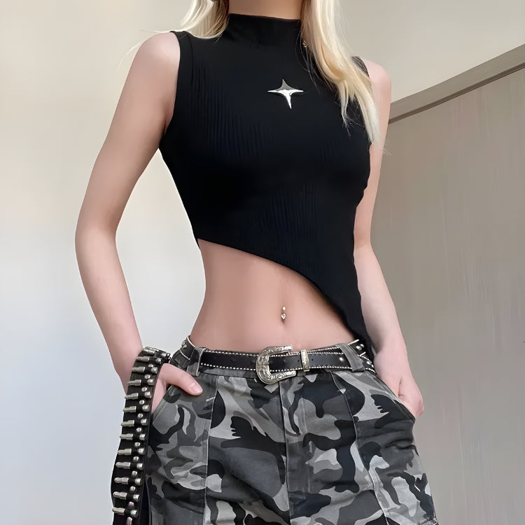 Y2K Corduroy Asymmetric Crop Top - KAYSMAR