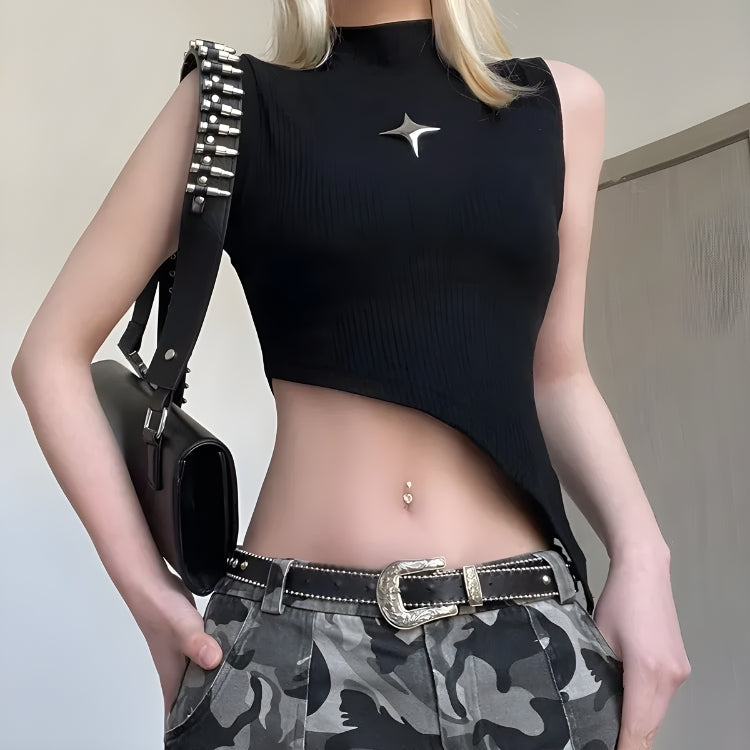 Y2K Corduroy Asymmetric Crop Top - KAYSMAR
