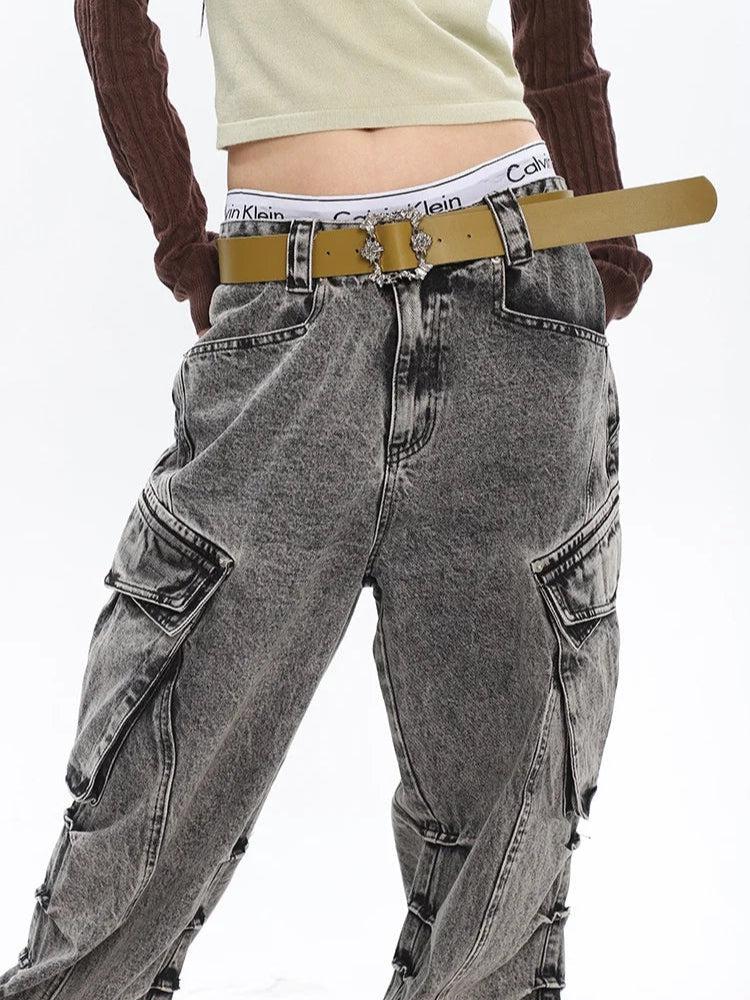 Y2K Distressed Big Pockets Cargo Jeans - KAYSMAR