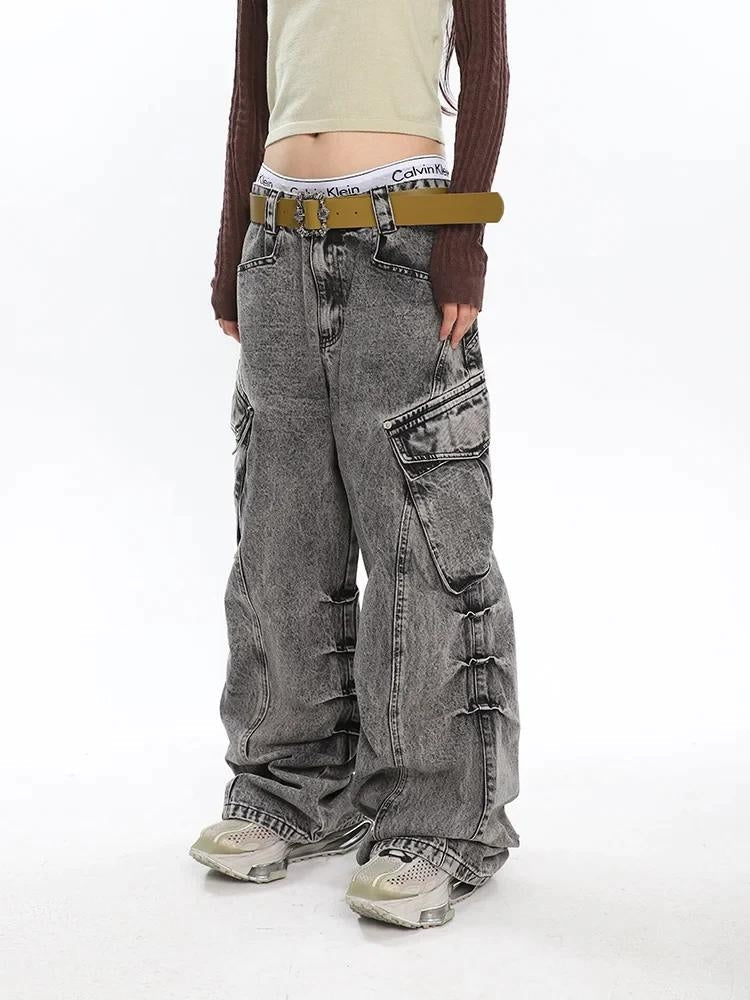 Y2K Distressed Big Pockets Cargo Jeans - KAYSMAR