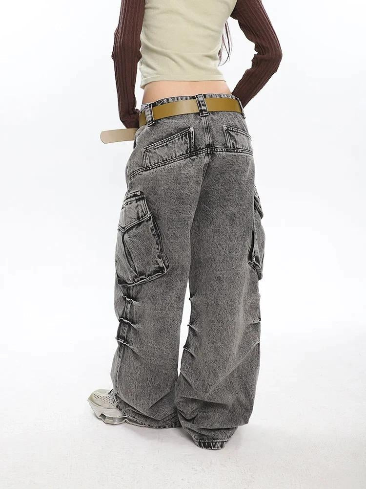 Y2K Distressed Big Pockets Cargo Jeans - KAYSMAR