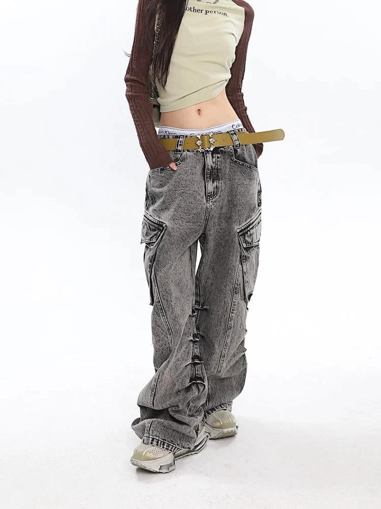 Y2K Distressed Big Pockets Cargo Jeans - KAYSMAR