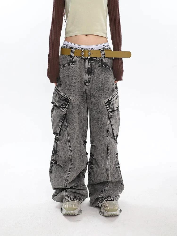 Y2K Distressed Big Pockets Cargo Jeans - KAYSMAR