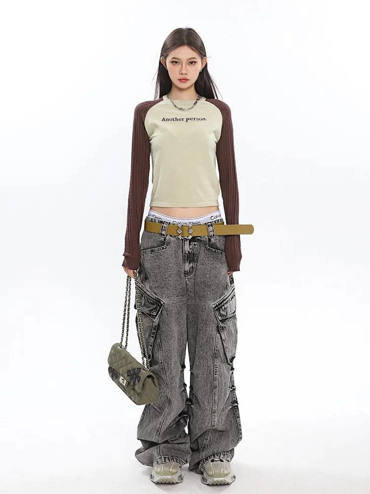Y2K Distressed Big Pockets Cargo Jeans - KAYSMAR