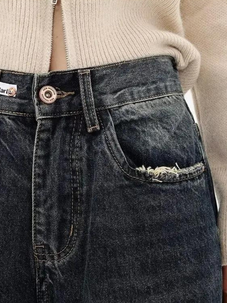 Y2K Distressed Pocket Wide Leg Jeans - KAYSMAR