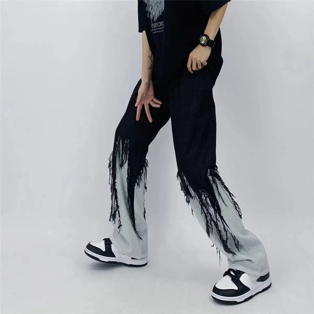 Y2K Grunge Fringed Straight Leg Jeans - KAYSMAR