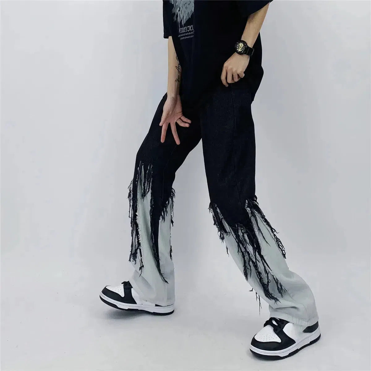Y2K Grunge Fringed Straight Leg Jeans - KAYSMAR