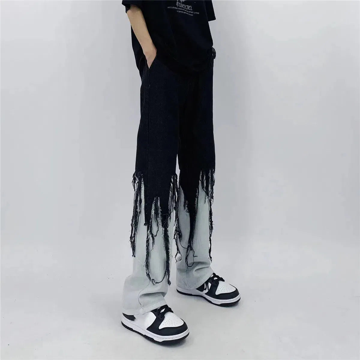 Y2K Grunge Fringed Straight Leg Jeans - KAYSMAR