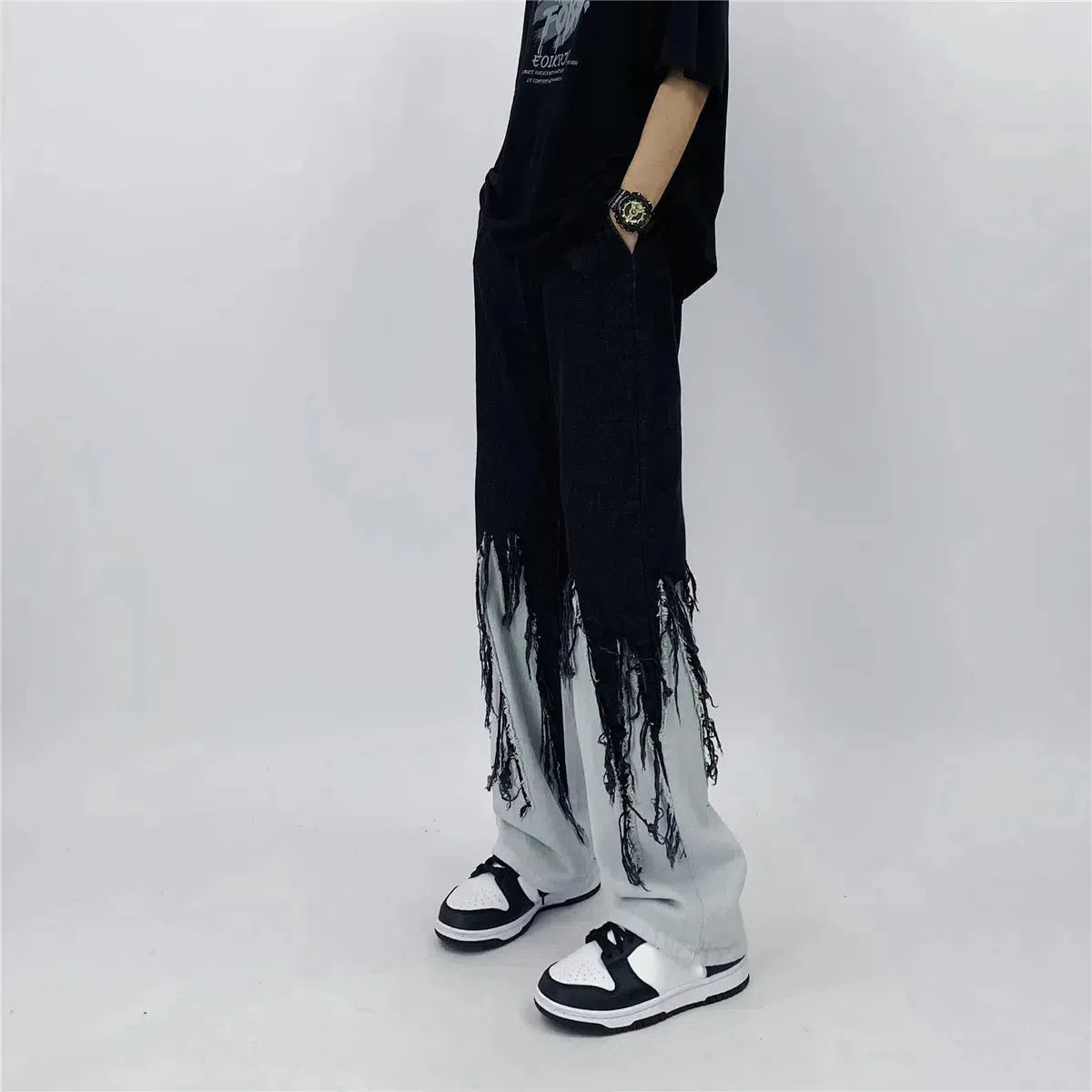 Y2K Grunge Fringed Straight Leg Jeans - KAYSMAR