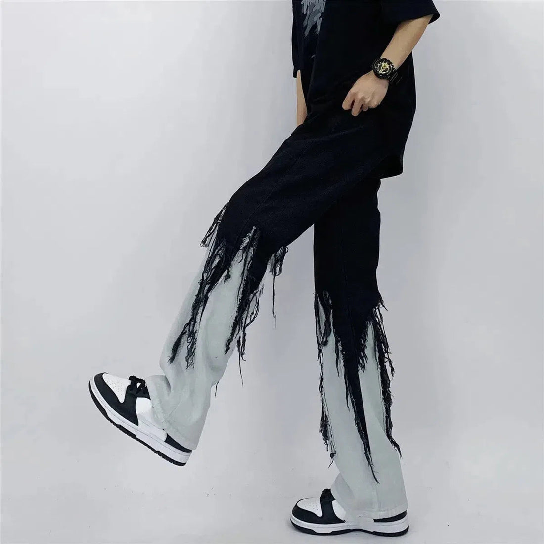 Y2K Grunge Fringed Straight Leg Jeans - KAYSMAR