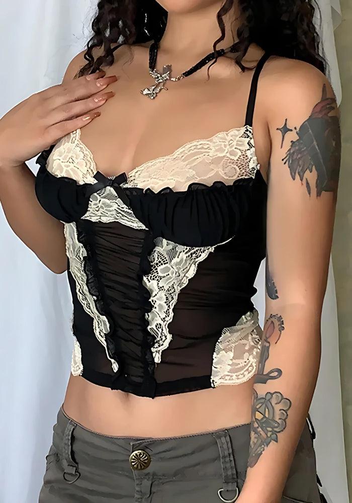 Y2K Lace Sheer Cropped Top - KAYSMAR