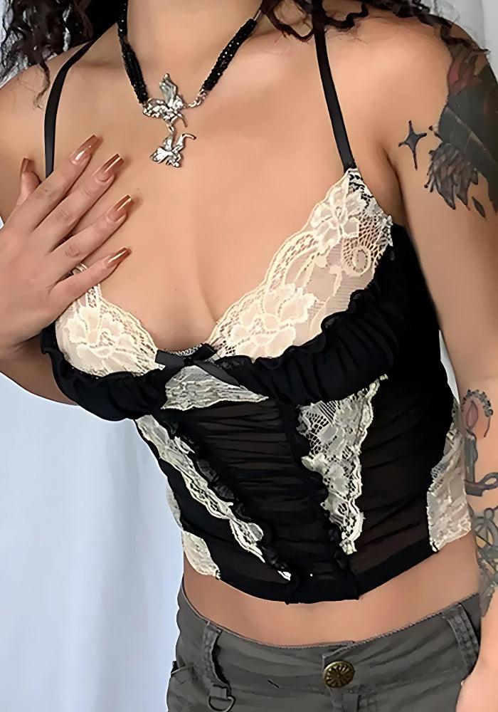 Y2K Lace Sheer Cropped Top - KAYSMAR