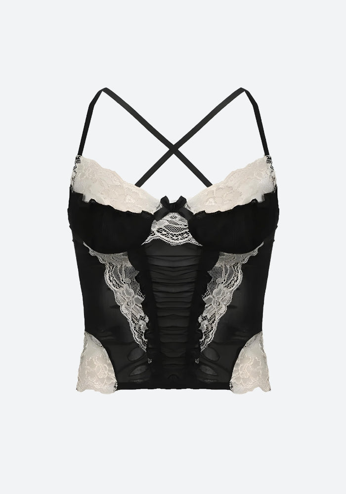 Y2K Lace Sheer Cropped Top - KAYSMAR