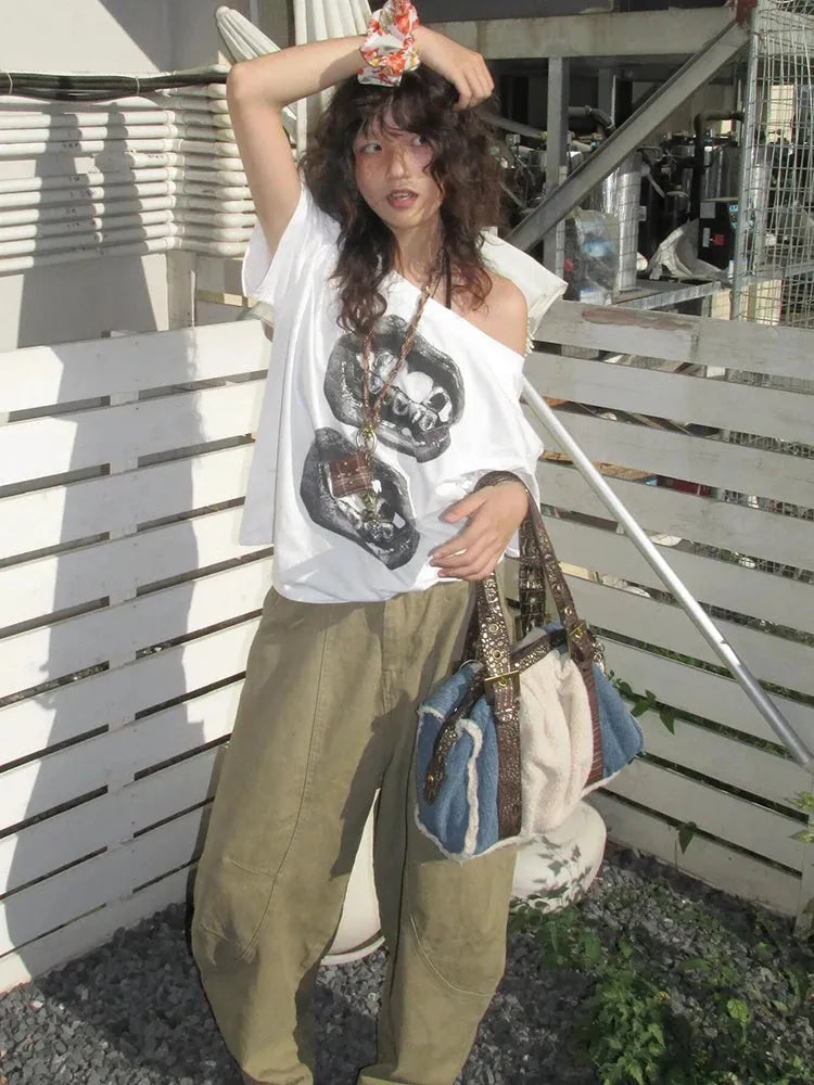 Y2K One Shoulder Lips Tee - KAYSMAR