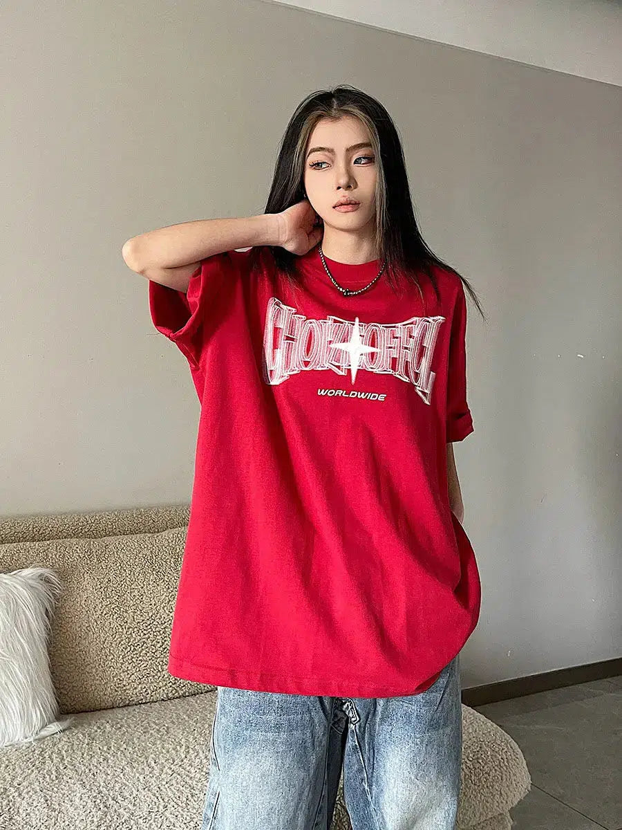 Y2K Shiny Star Worldwide Tee - KAYSMAR