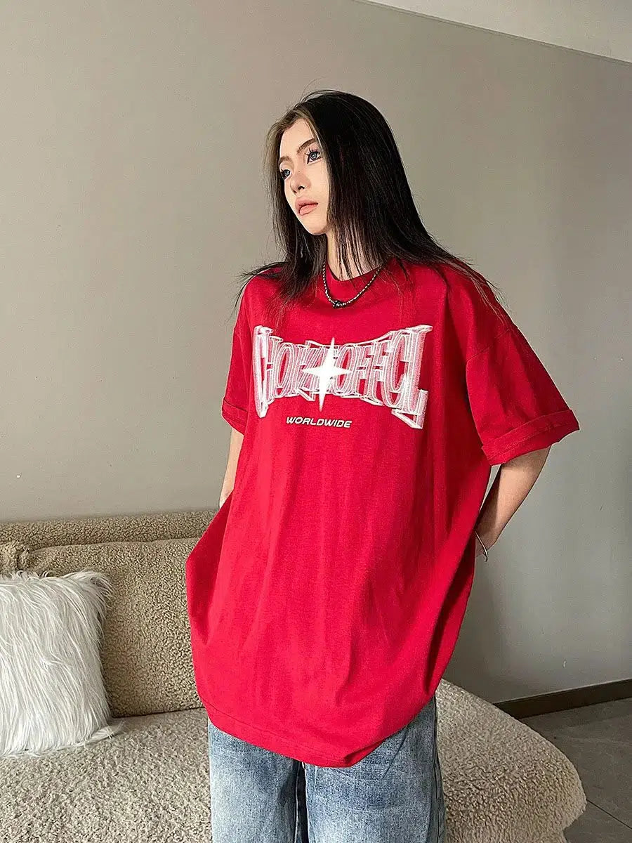 Y2K Shiny Star Worldwide Tee - KAYSMAR