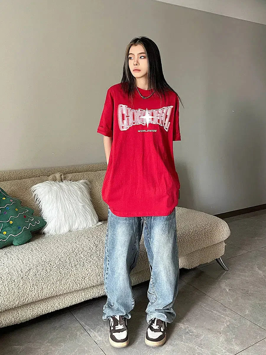 Y2K Shiny Star Worldwide Tee - KAYSMAR