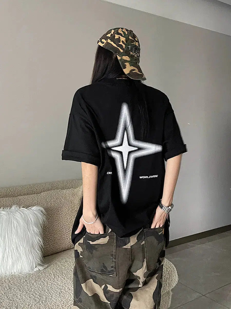 Y2K Shiny Star Worldwide Tee - KAYSMAR