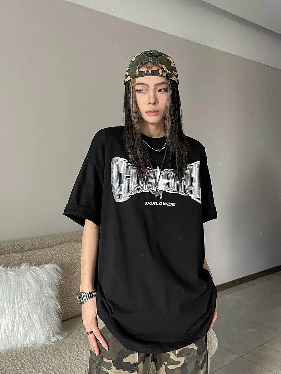 Y2K Shiny Star Worldwide Tee - KAYSMAR
