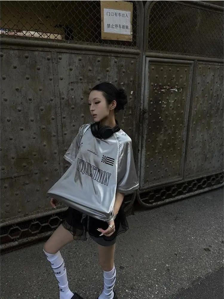 Y2K Silver Oversized Tee - KAYSMAR