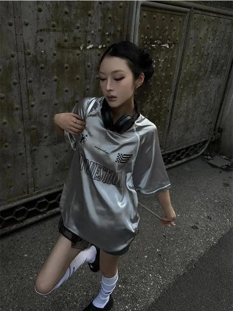 Y2K Silver Oversized Tee - KAYSMAR
