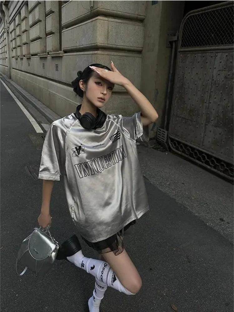 Y2K Silver Oversized Tee - KAYSMAR
