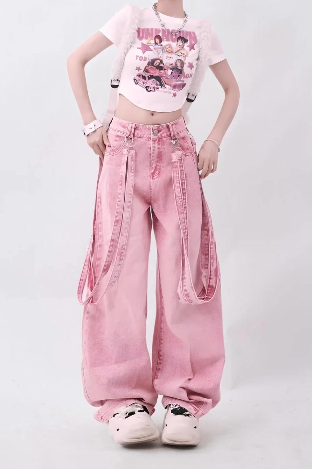 Y2K Soft Girl Double Belted Baggy Jeans - KAYSMAR