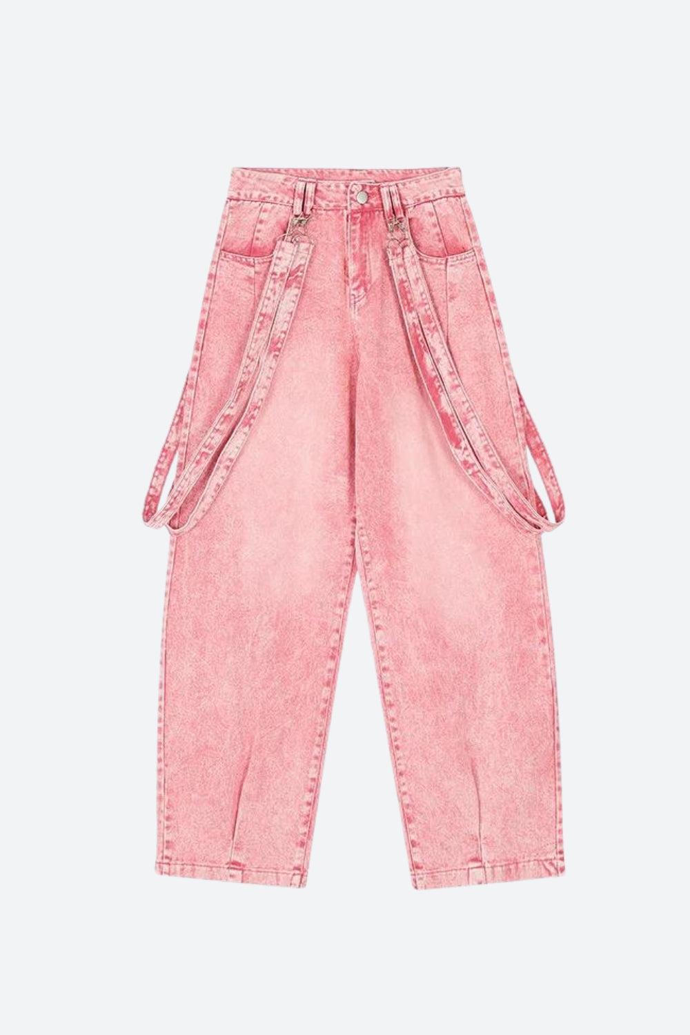 Y2K Soft Girl Double Belted Baggy Jeans - KAYSMAR