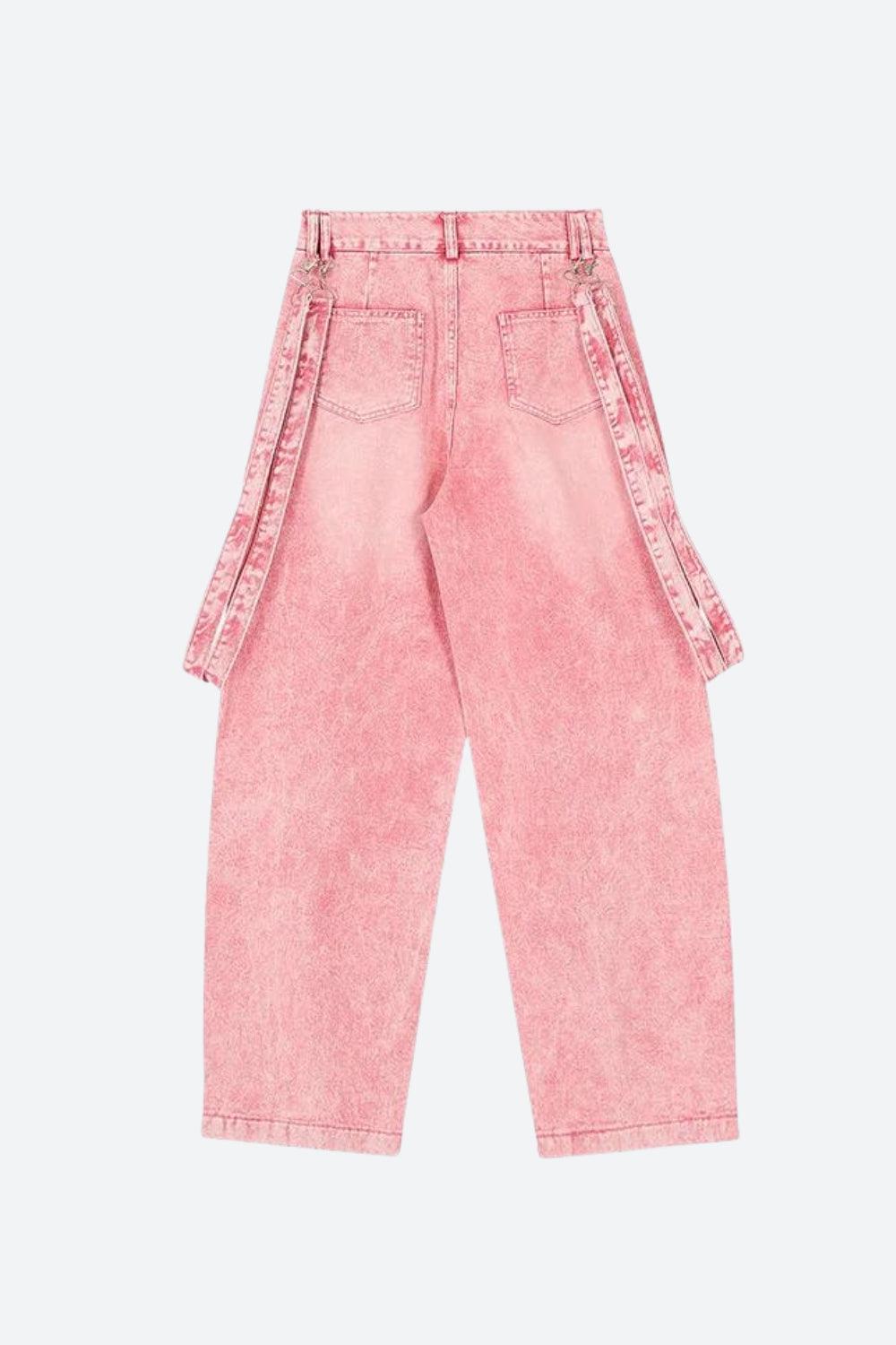 Y2K Soft Girl Double Belted Baggy Jeans - KAYSMAR