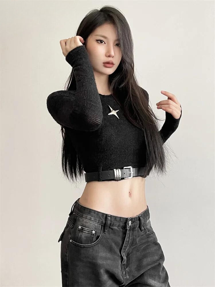 Y2K Star Belted Crop Top - KAYSMAR