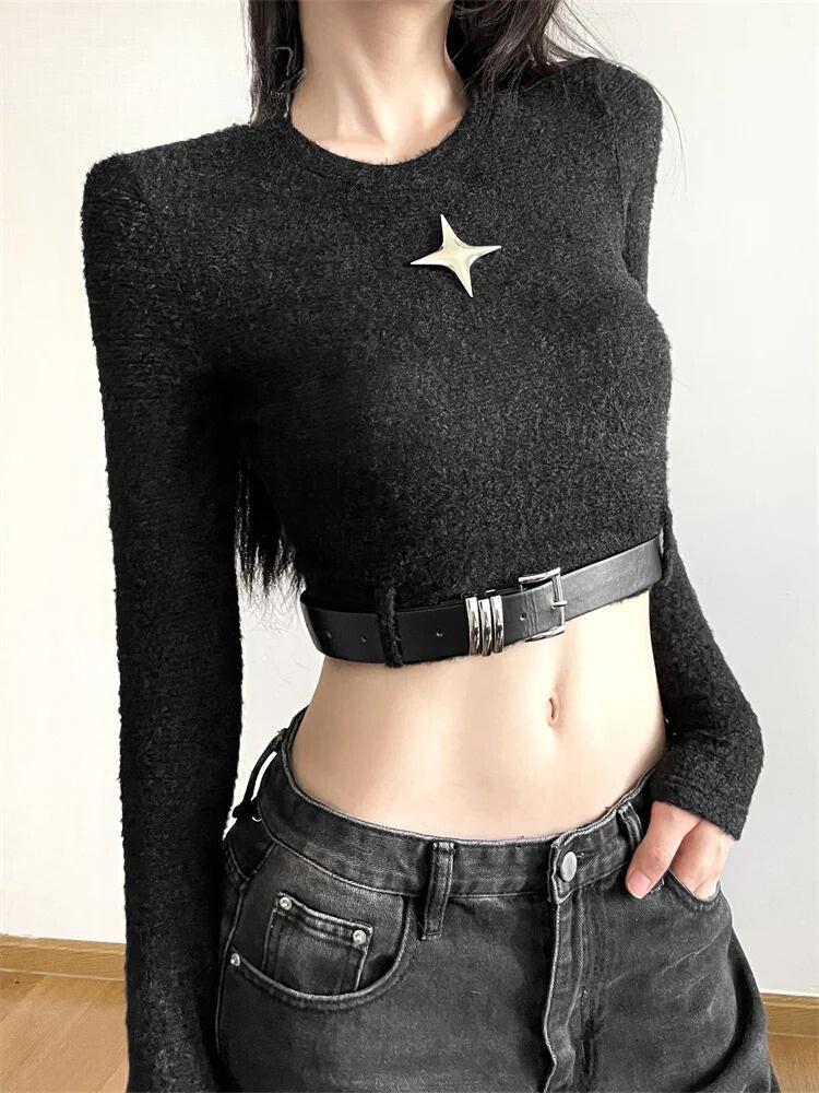 Y2K Star Belted Crop Top - KAYSMAR